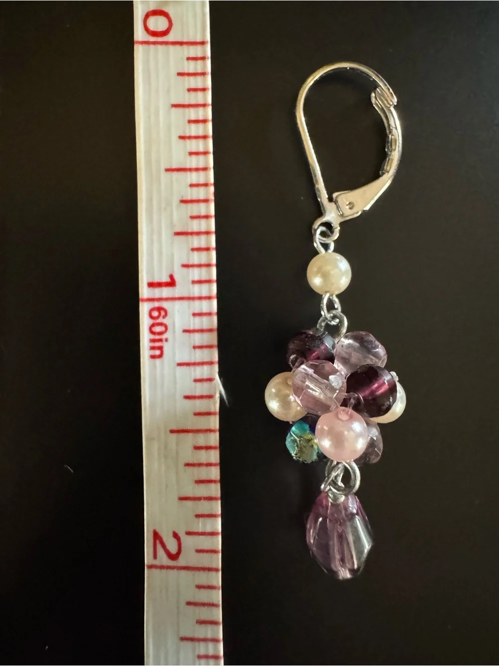 Pearl & Amethyst Bead Cluster Leverback Earrings - Cottagecore
